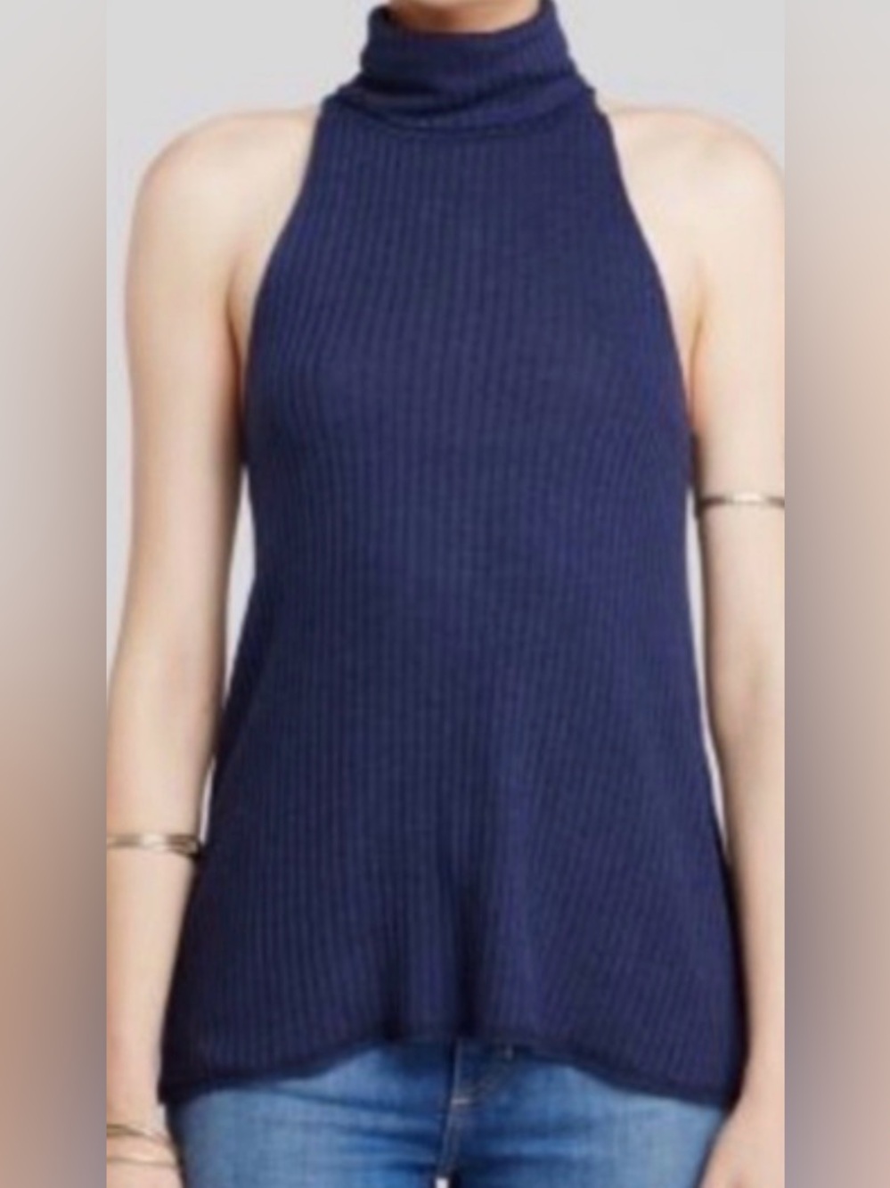 Free People Women’s Navy Blue Ribbed Turtleneck Tank Size S Sku#B1